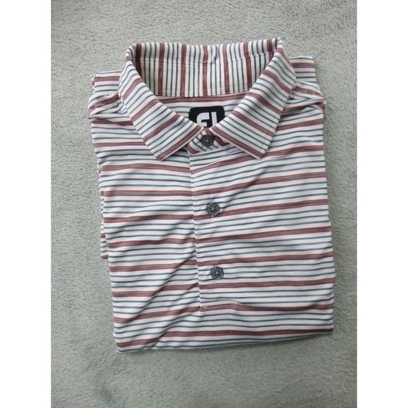 Footjoy FJ Polo Golf Shirt Mens Medium Striped Short Sleeve Shannopin Logo - Picture 10 of 11